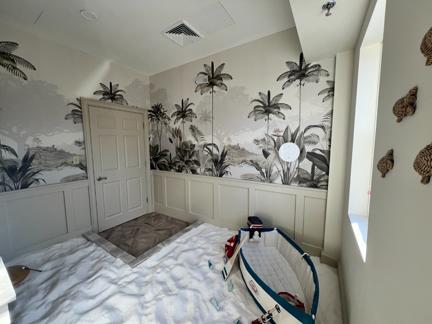 Commercial wellness wallpaper at Caney Salt - Elegant Rainforest Tropical Mural