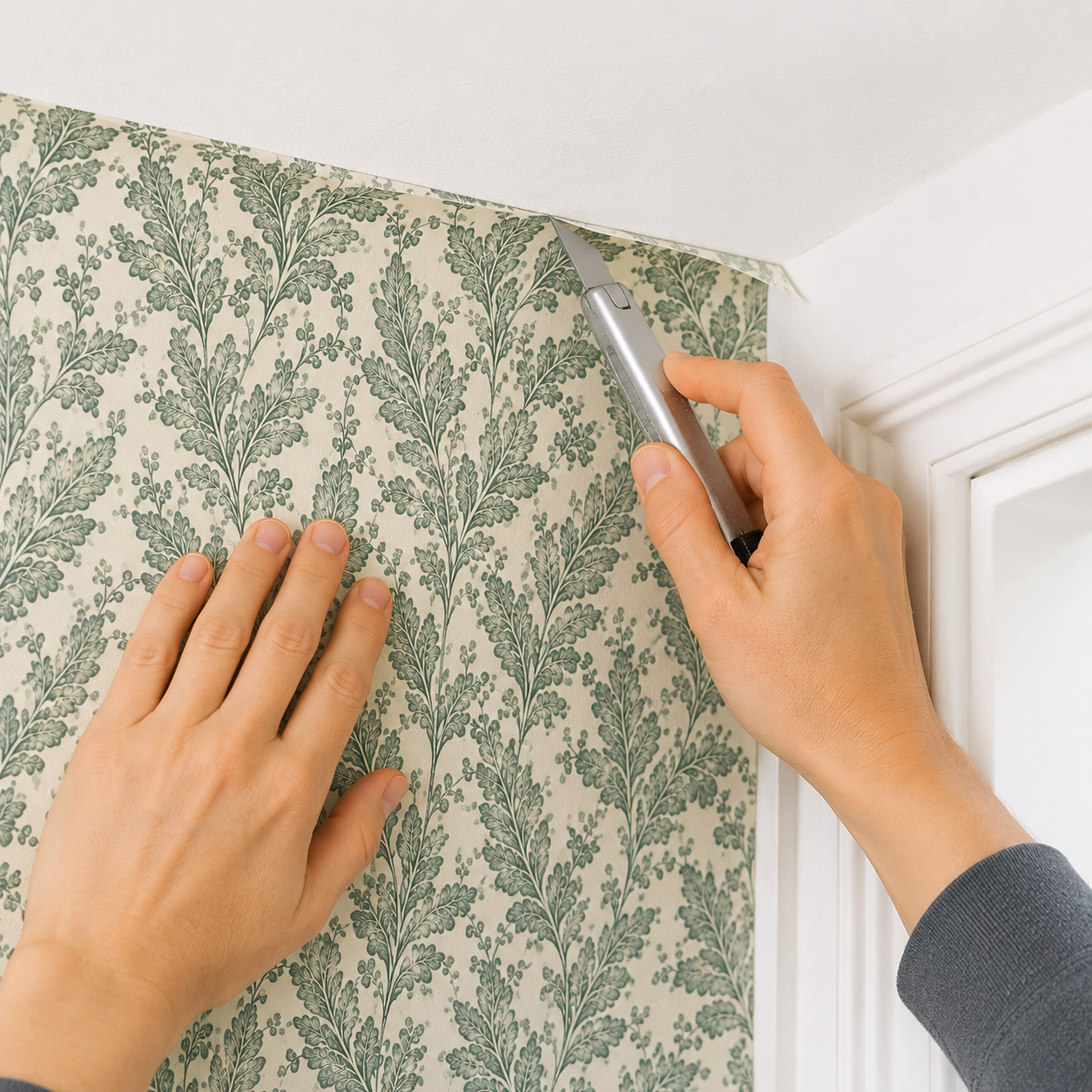 Trim the edges for peel and stick wallpaper