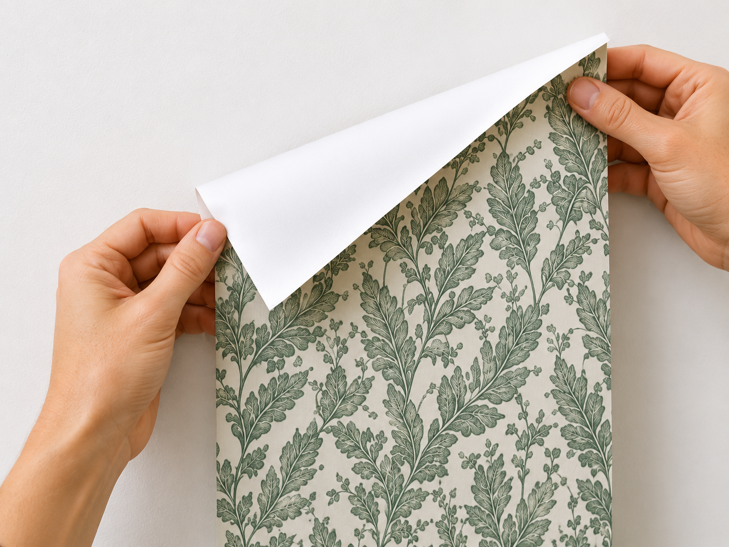 Peel the backing for peel and stick wallpaper