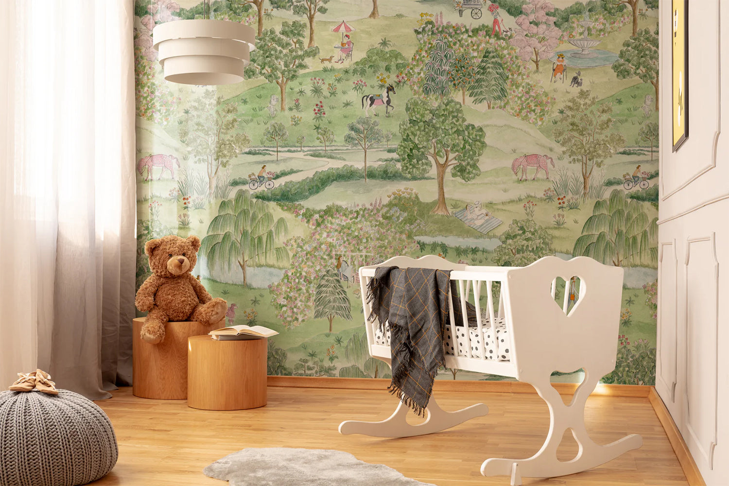 A stroll in the park peel and stick garden mural wallpaper in nursery
