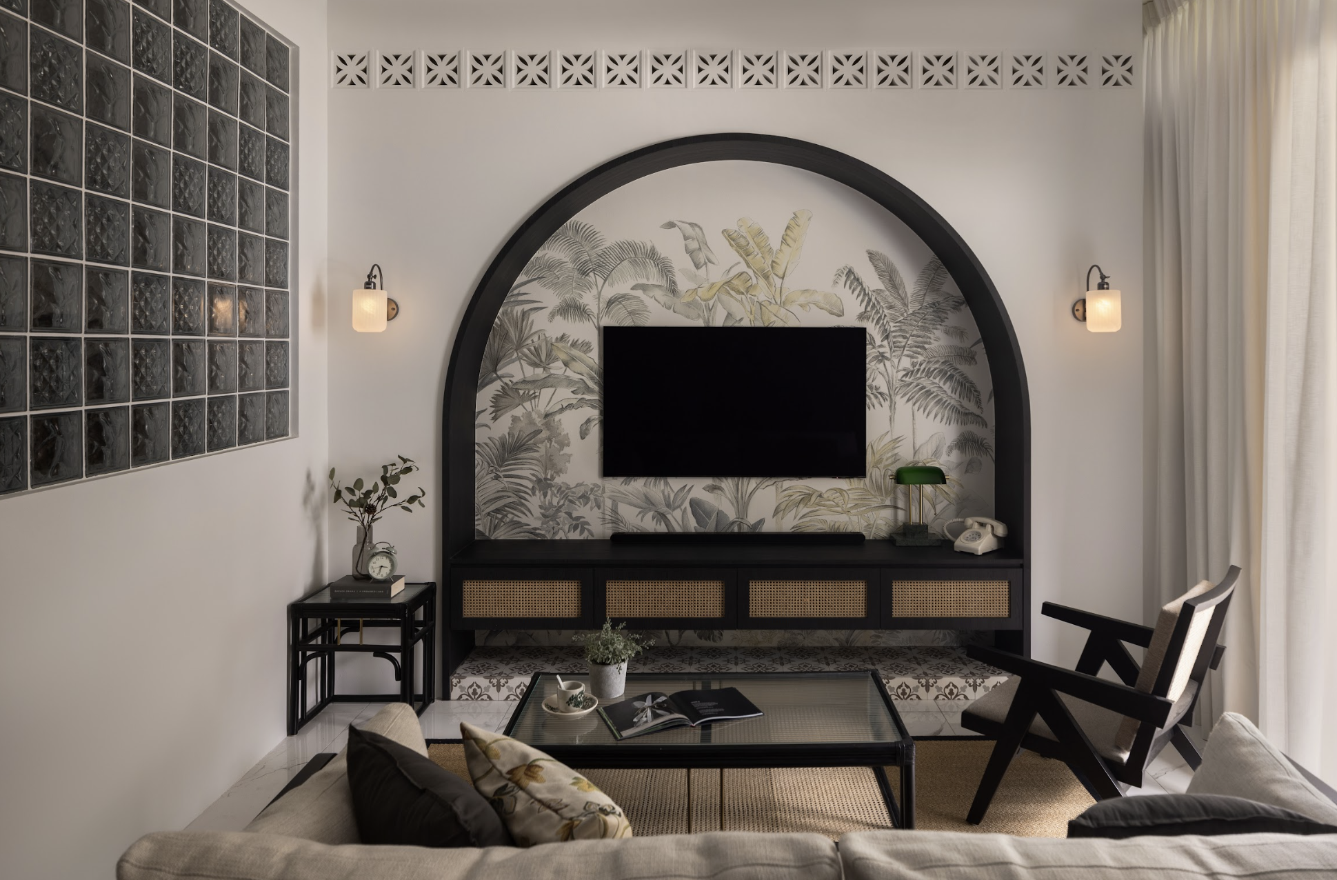 Palm Garden Tropical Mural Wallpaper on TV Feature Wall
