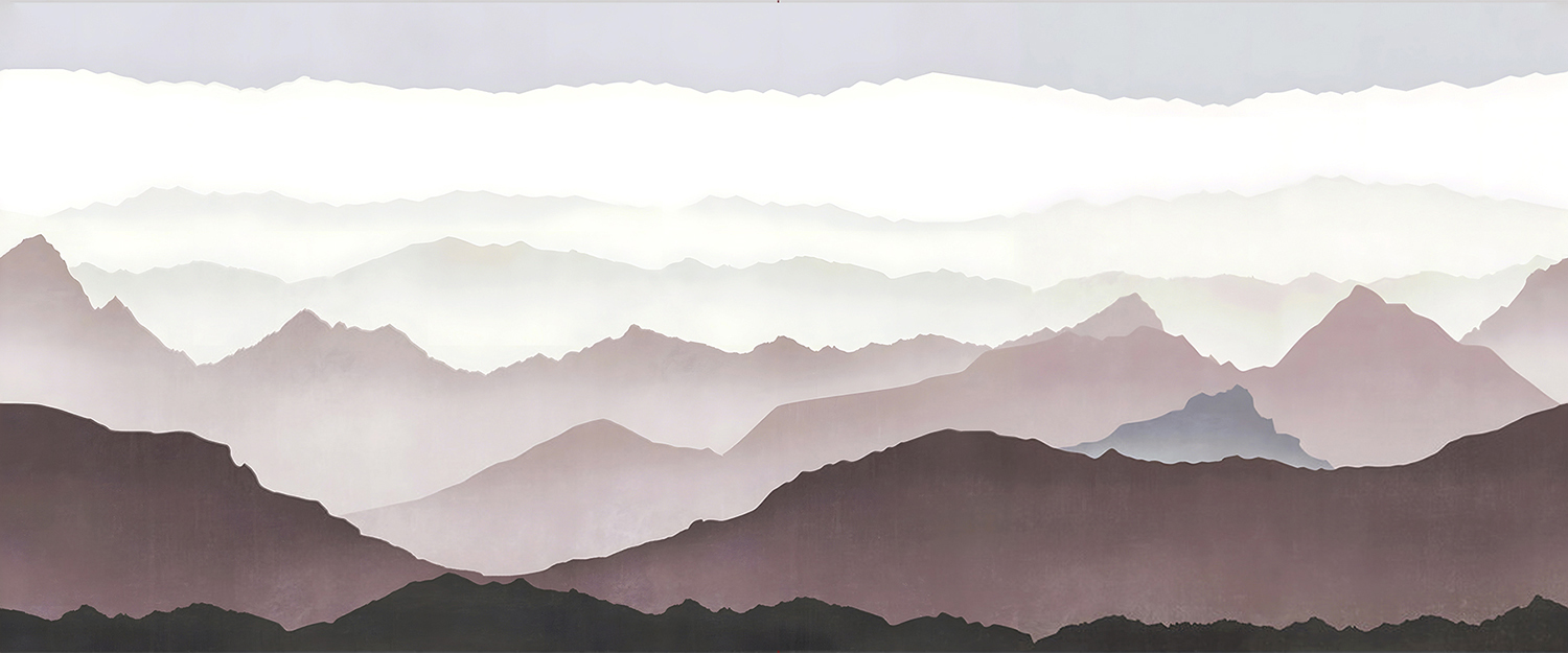 Mountain Landscape, Mural Wallpaper in Red