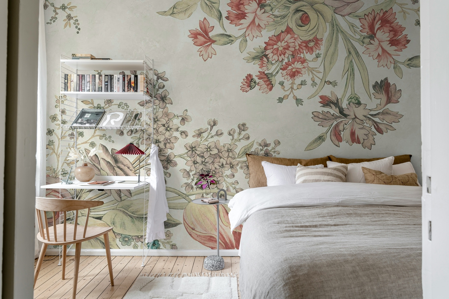 Bold Floral, Mural Wallpaper - watercolour floral wallpaper in pink bedroom