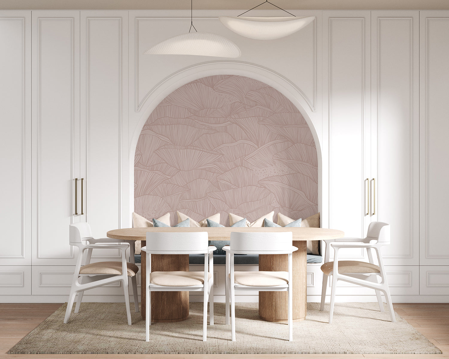 Saltwater Ripples Pattern Non-Woven Wallpaper in Pink in Dining Room