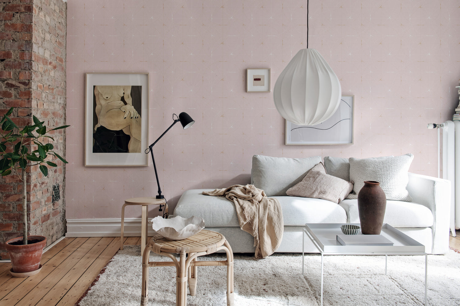 Plain Pink Wallpaper in Living Room