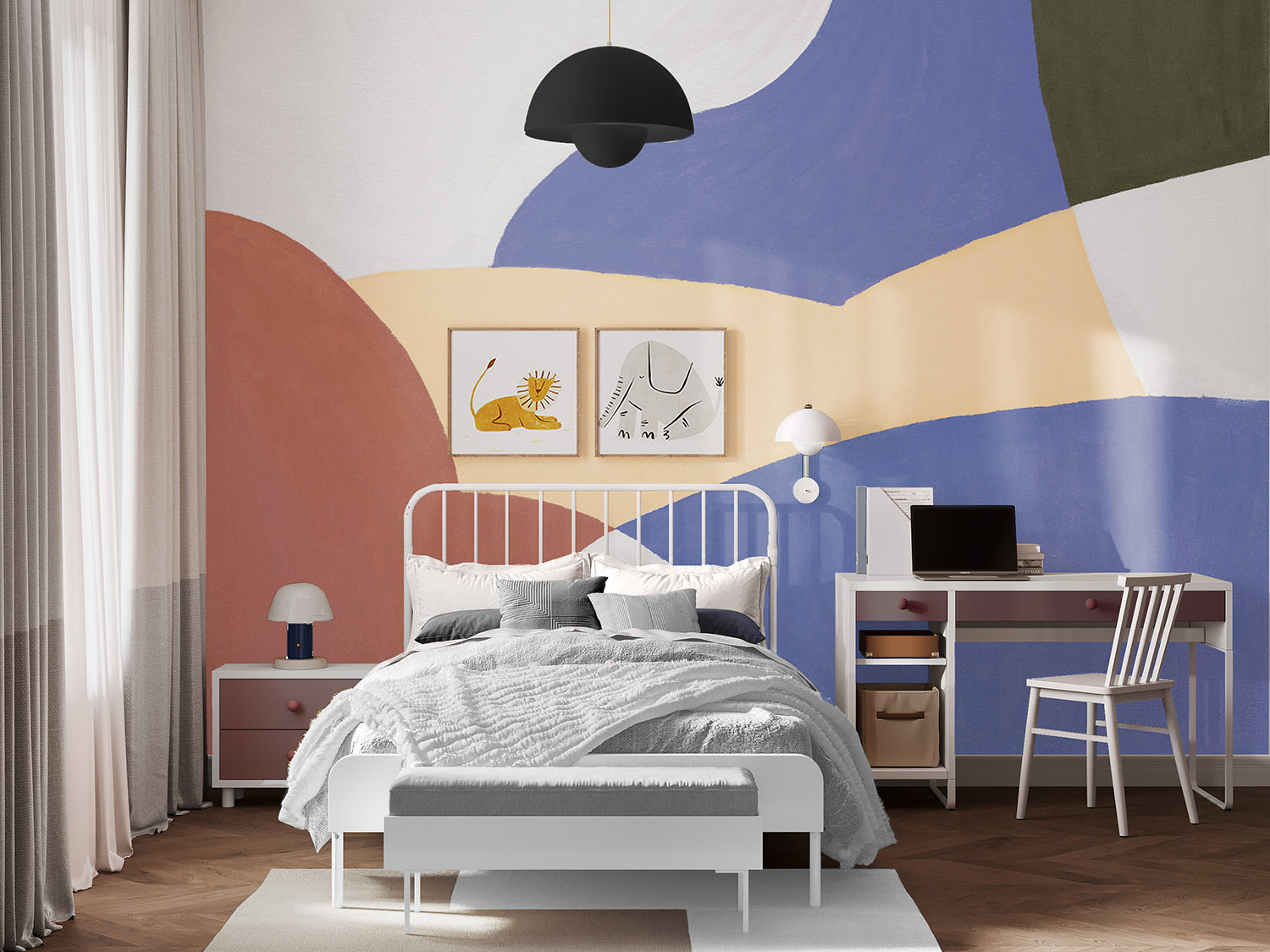 bright wallpaper mural with artistic colour-block palette design