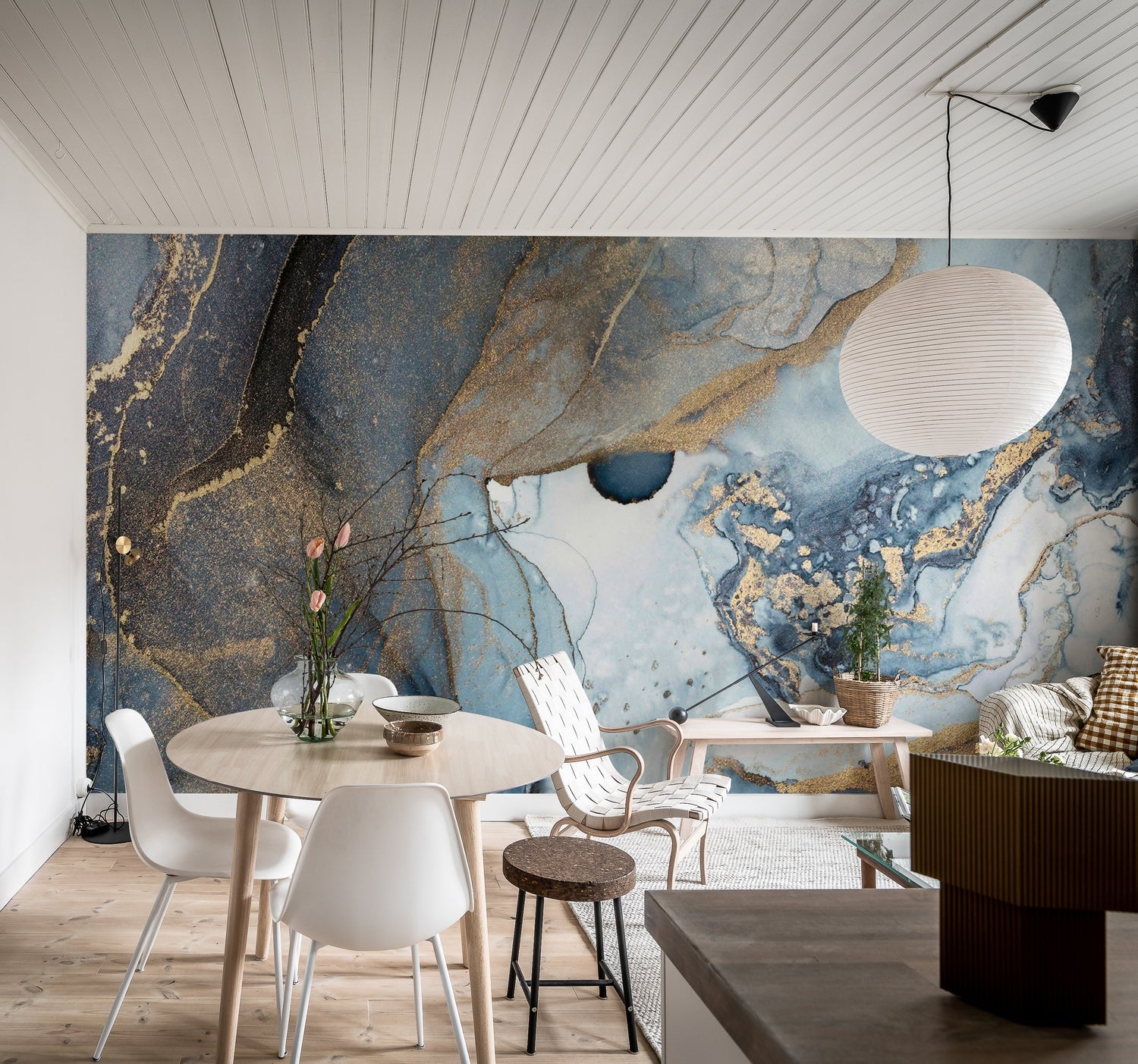 Blue marble texture wallpaper inspired by agate crystal patterns