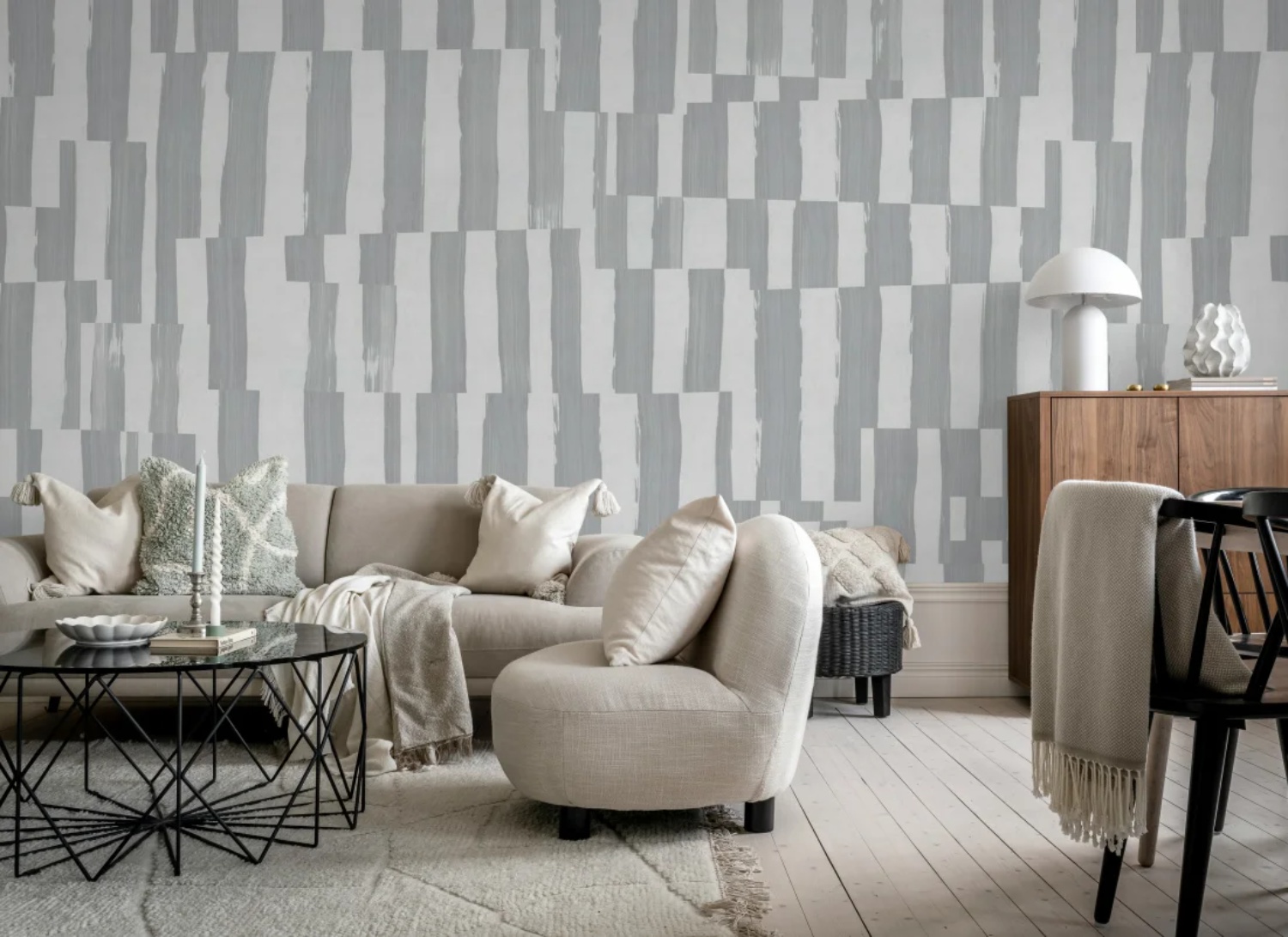 Wallpaper for living room grey featuring Broken Sripes Abstract Pattern Wallpaper with contemporary grey striped patterns for modern interiors.