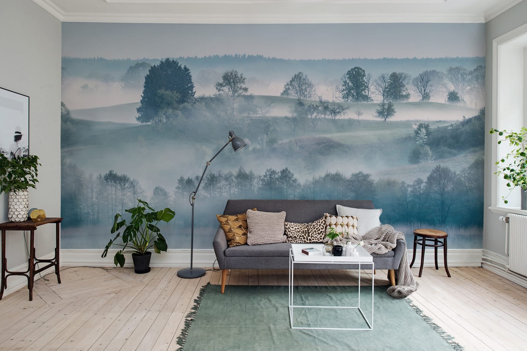 Blue Mountain Mural Wallpaper in Living Room