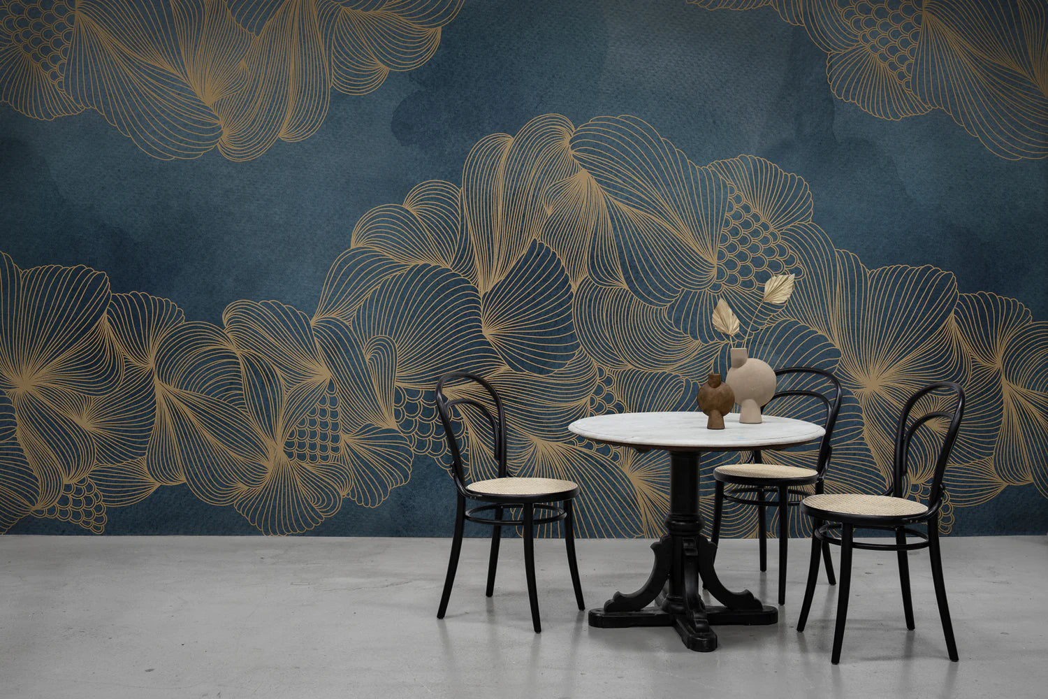 Opulent Beauty navy blue wallpaper featured in dining room