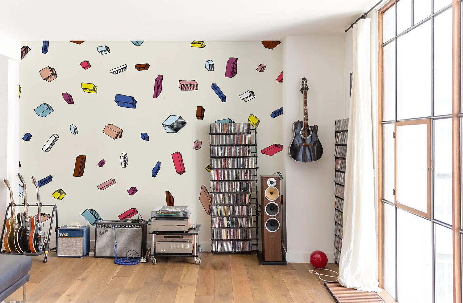 Tetris Pattern Wallpaper in Gaming Room