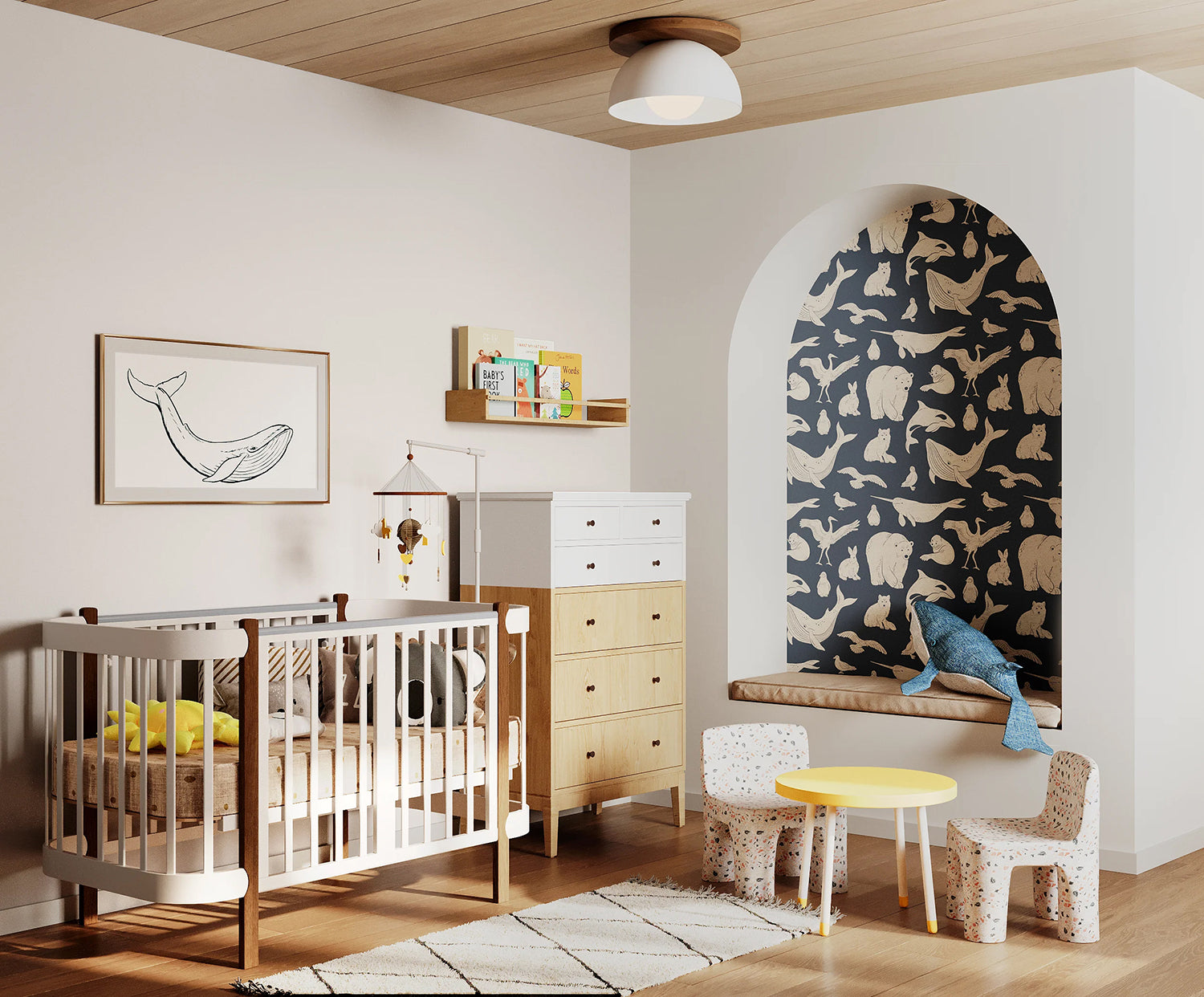 Frosty Friends Animal Pattern Baby Boy Wallpaper in Blue in Nursery