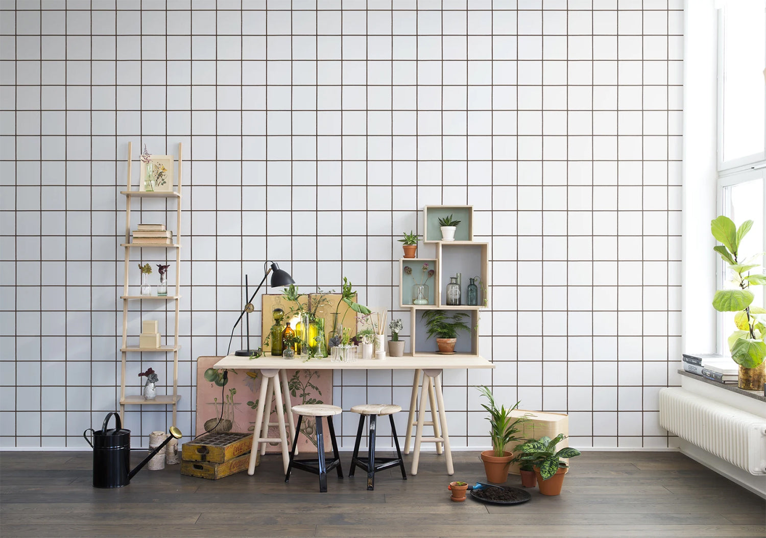 Checkered wallpaper with classic black and white square tiles