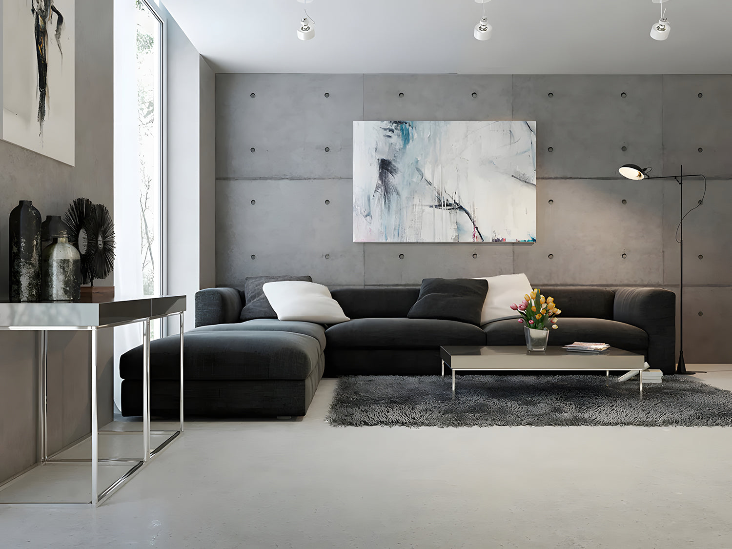 Industrial Concrete Masculine Patter Wallpaper in Living ROom