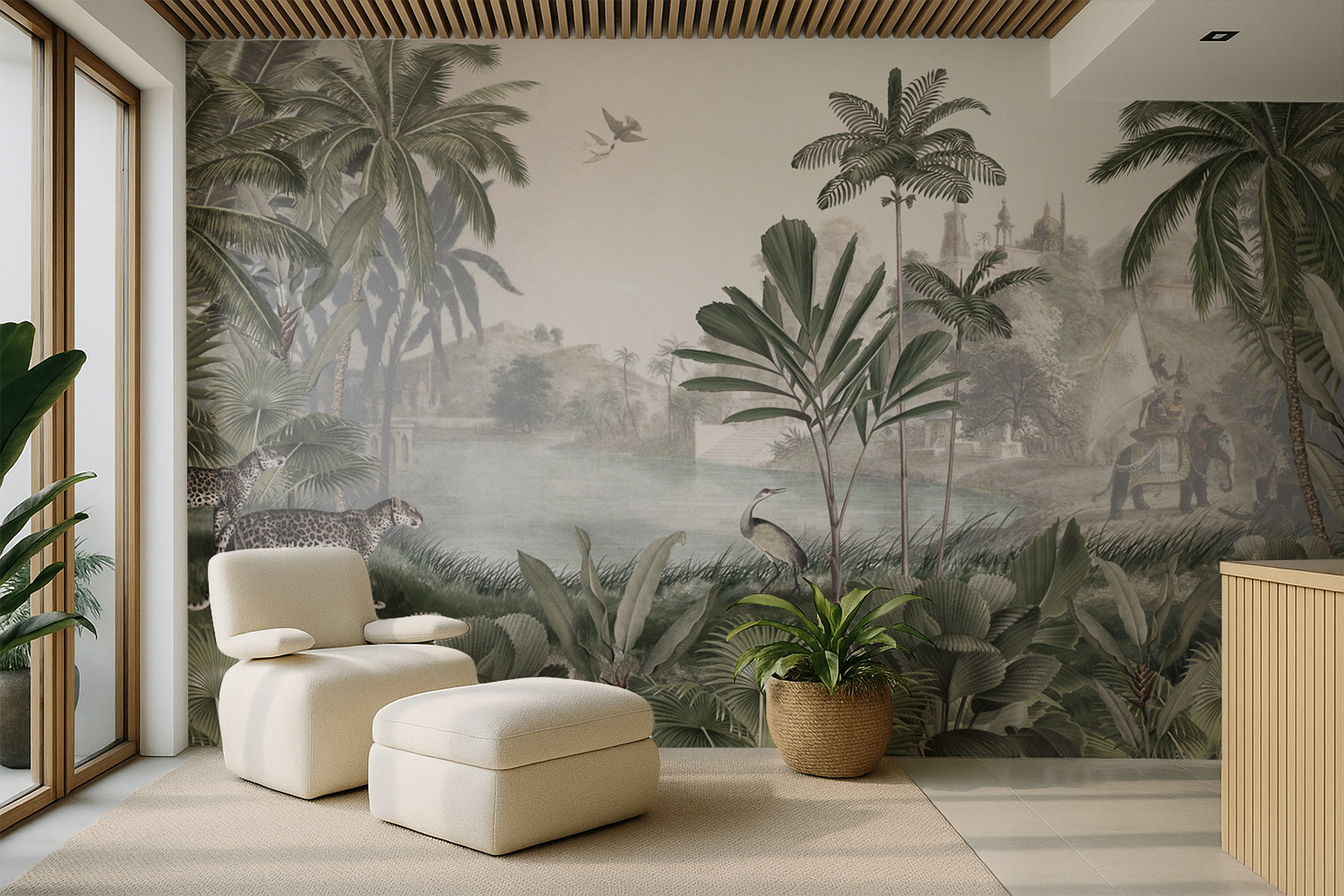 Leopard Landscape, Animal Mural Wallpaper in Living Room